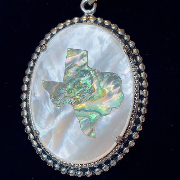 Vintage Victorian Mother Of Pearl Silver Abalone Texas Pendant - Picture 1 of 3